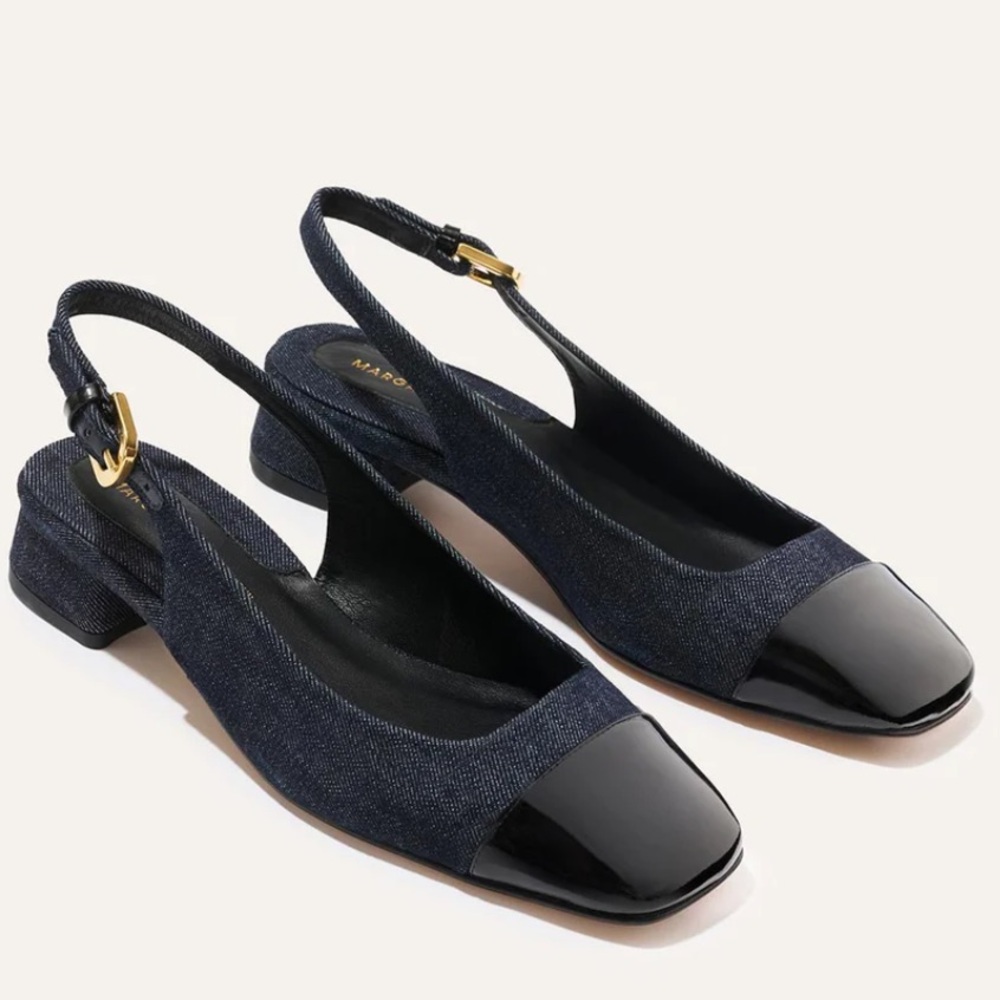 Margaux Denim and Black Slingback Heels